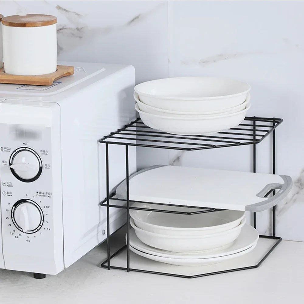 Kitchen Seasoning Corner Rack Pot Dish Food Sundries Organizer Rack Non Punching Portable Storage Table Kitchen Bathroom Holder