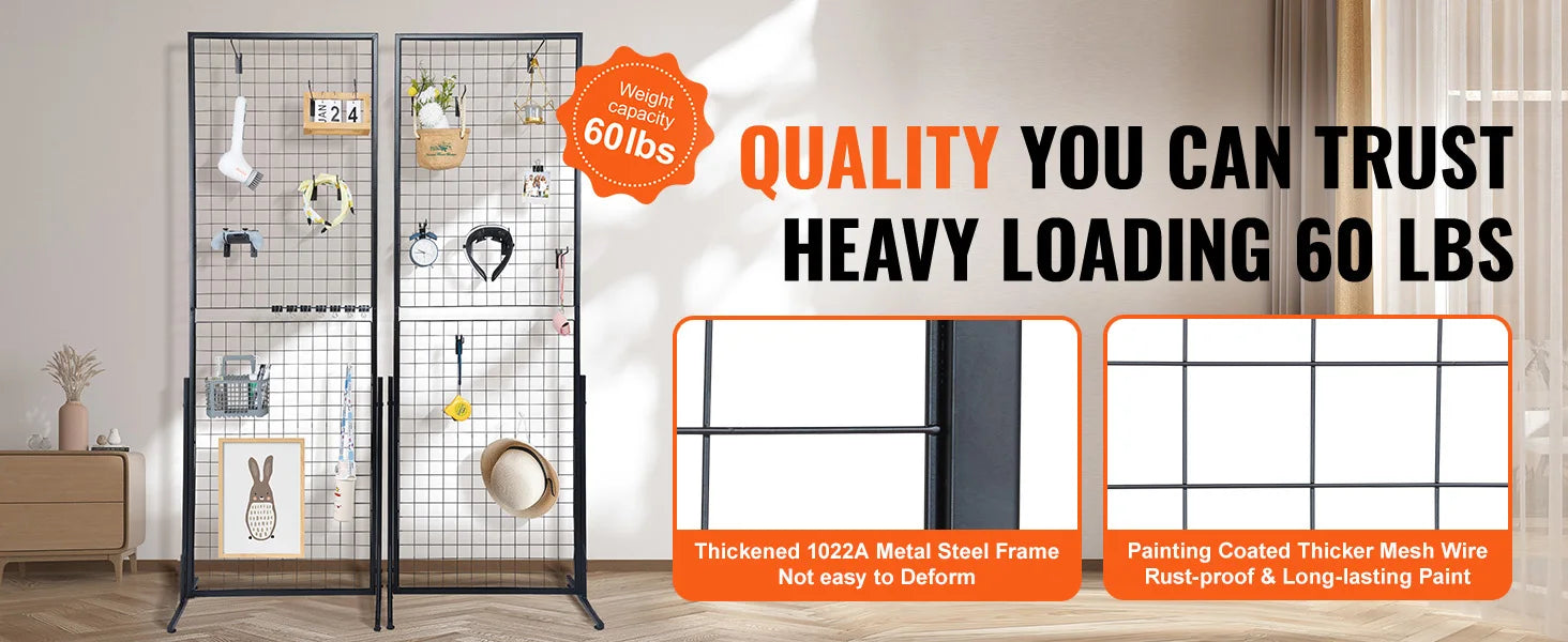 SucceBuy Grid Wall Panels Tower Wire Gridwall Display Racks Double Side Gridwall Panels for Art Craft Shows Retail Shop w/ Hooks