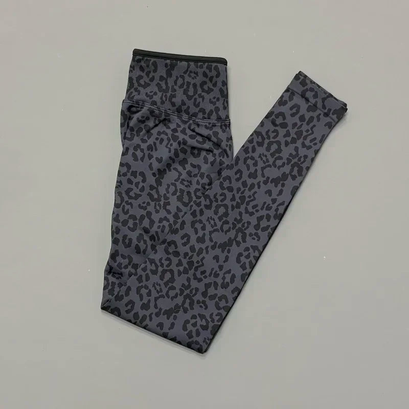Seamless Leopard Print Leggings Women High Waist Yoga Pants Scrunch Butt Fitness Tights Moisture Wicking Slim Fit Sports Pants
