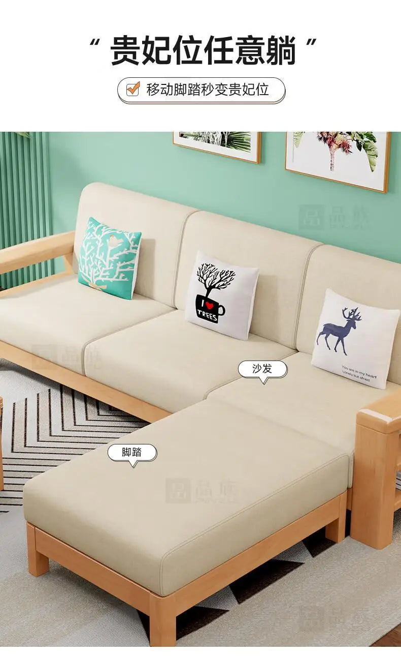 Combination household living room wood cloth winter and summer dual-purpose corner princess all rubber wood solid wood sofa