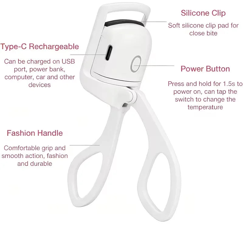 USB Heated Eyelash Curler Quick Heating Long Lasting Curling Effect Beauty Makeup Tool