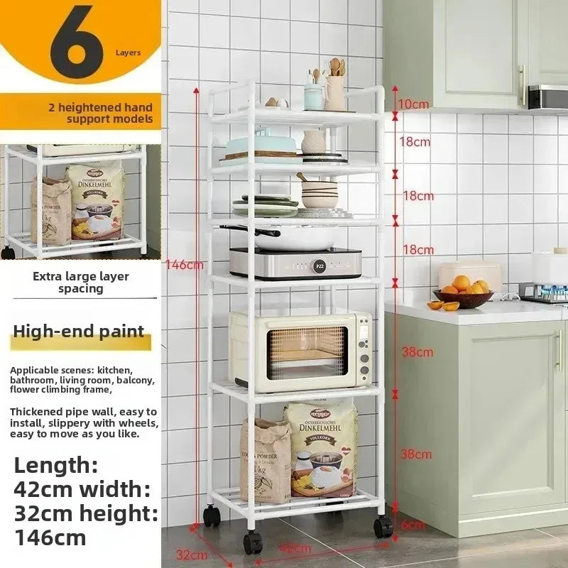 Kitchen multi-layer removable storage cart, floor-to-ceiling storage rack, household storage rack fridge organizer dish rack