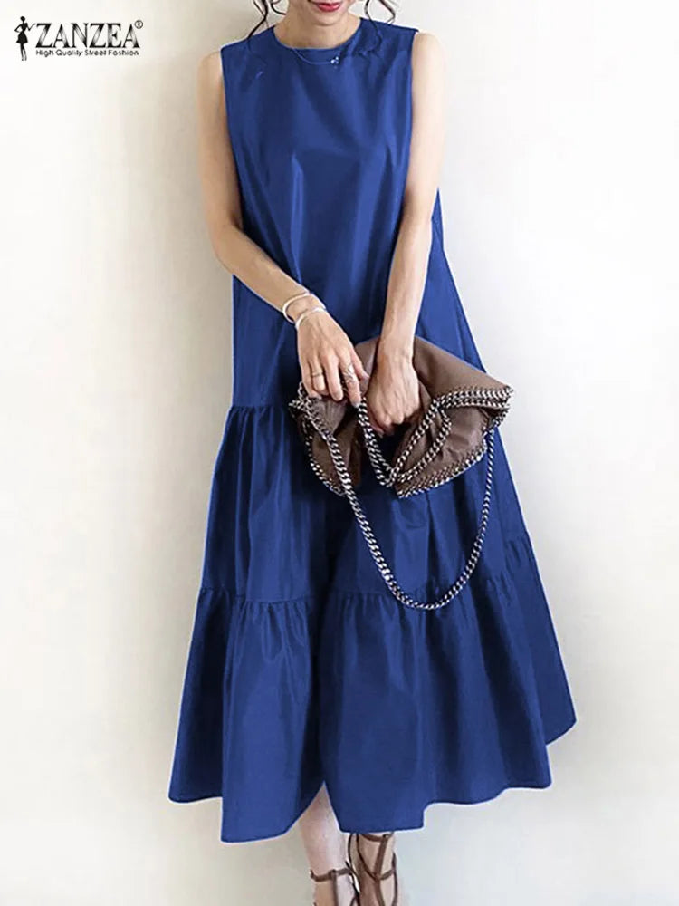 2025 ZANZEA Women Summer Dresses Stylish Sleeveless Ruffles Hem Sundress Casual A-line Holiday Beach Vestido Elegant Party Dress