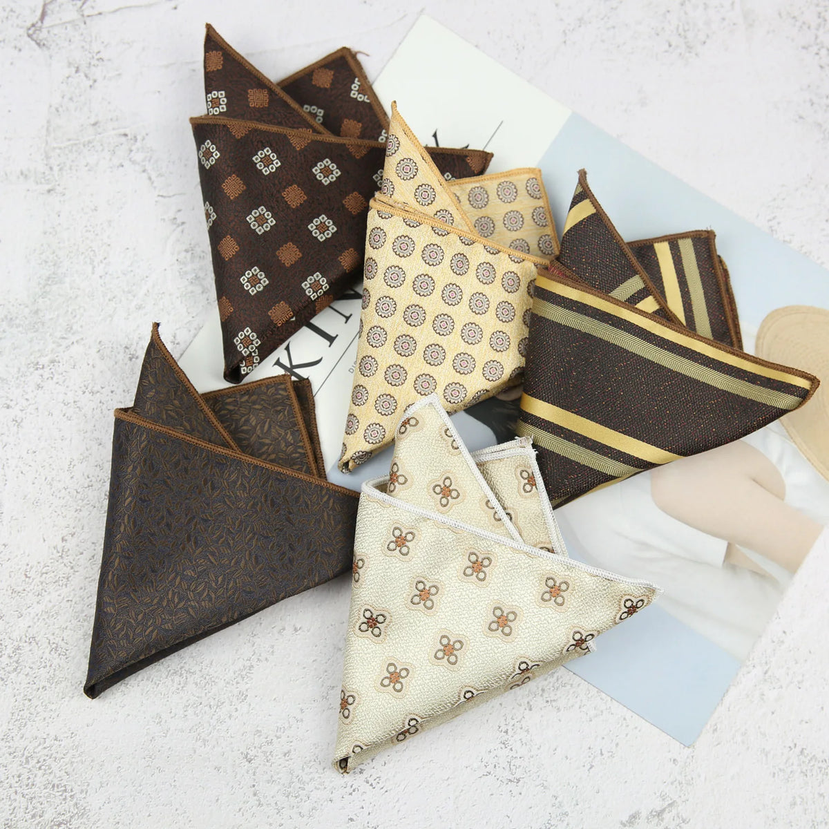 Maillard Men's Suit Pocket Towel Dress Chest Towel Retro Suit Coffee Pattern Small Square Scarf Wedding Fashion 22*22cm