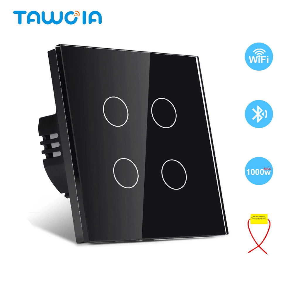 TAWOIA Wifi Touch Light Switches 1/2/3/4Gang Smart Wall Switch Tuya Smart Life Alexa Voice Control With Capacitor L/N1000W