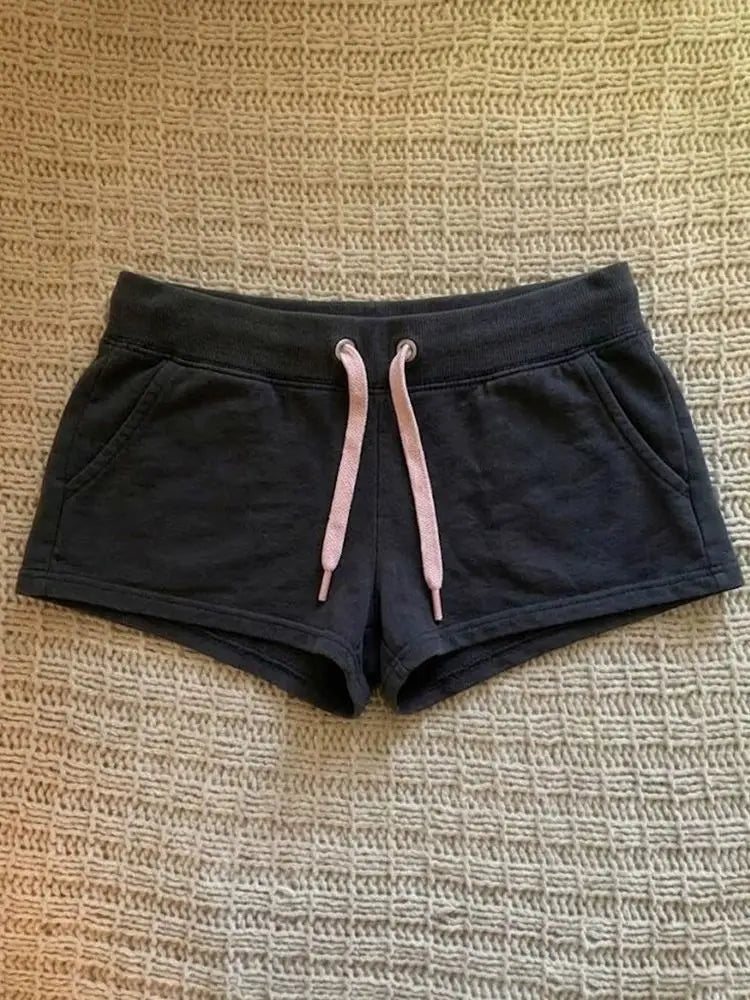 Aesthetic Y2K Super Shorts Cute Goth Casual Women Short Letter Embroidery Solid Shorts Sexy Fashion Patchwork Street Emo Girl