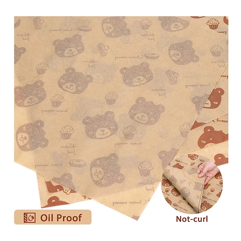 50Pcs Sandwich Packaging Paper Cartoon Coated Wrapping Disposable Household Oil-proof Chicken Roll Breakfast Baking Kitchen Tool
