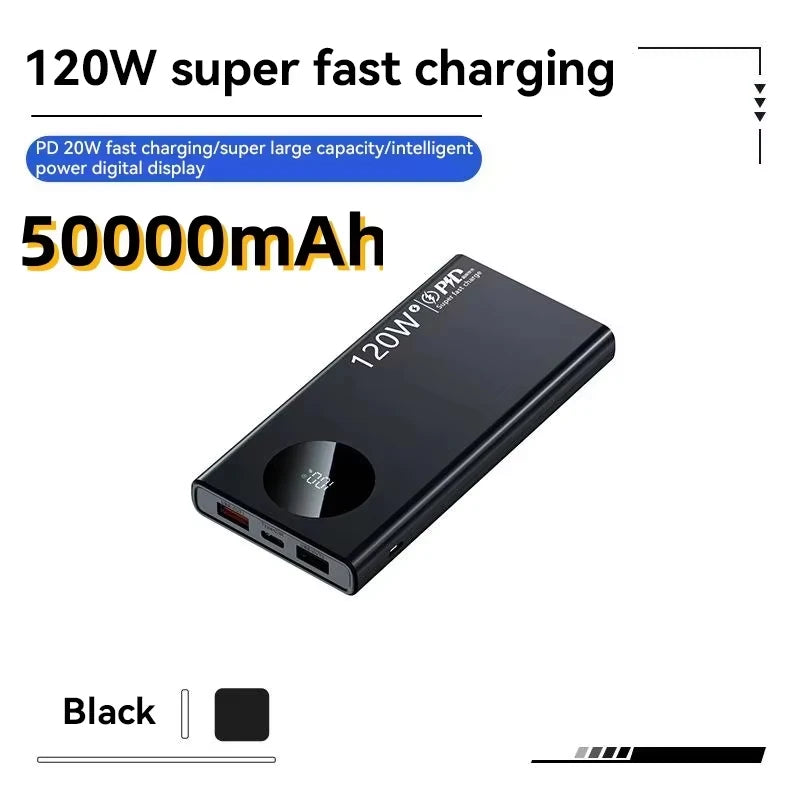 50000mAh Power Bank 120W PD Super Fast Charging Portable Power Bank Large Capacity External Battery With Digital Display