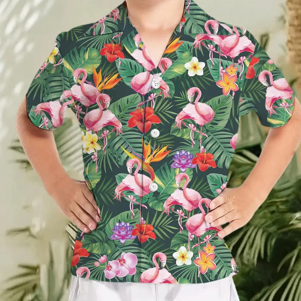 2025 Summer Popular Flamingo Skull  Print Hawaiian Shirts Men Women Comfortable Soft Short Sleeve Shirt Street Daily Trendy Tops