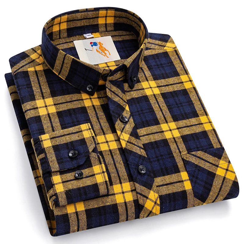 8XL Classic Plaid Men's Flannel Shirts Men Long Sleeve Casual Men's Flannel Shirts Men Long Sleeve Casual Big Size Single Pocket