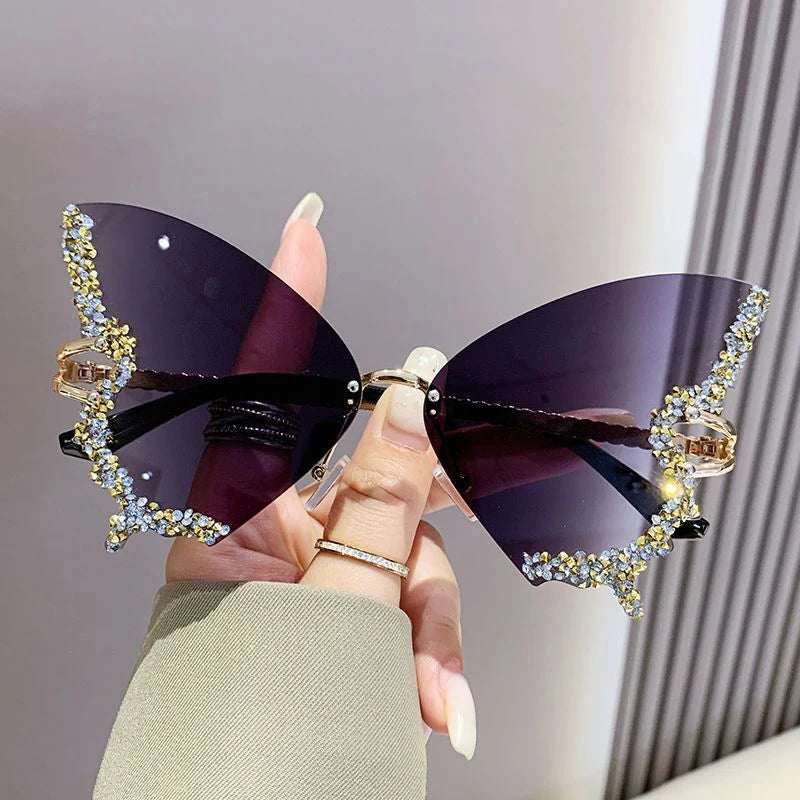 Fashion Butterfly Sunglasses Women UV400 Vintage Diamond Sun Glasses Gradient Lenses Eyewear Ladies Sun Glasses