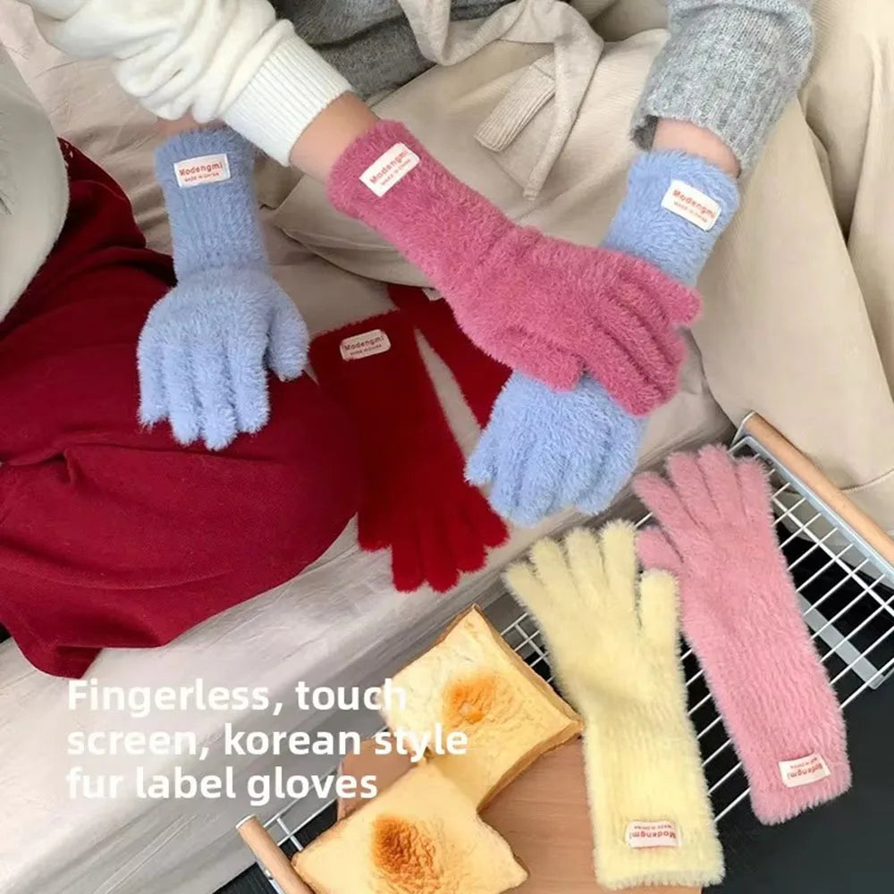 Winter Women's Gloves Thick Plush Knit Gloves Warm Velvet Mittens Solid Outdoor Ski Drive Touch Screen Gloves Christmas Gift