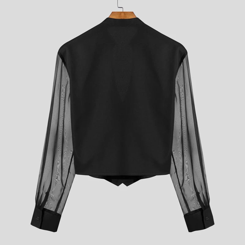Men Shirt Mesh Patchwork V Neck Long Sleeve Casual Male Shirts Streetwear Transparent Sexy Fashion Party Camisas 2025 INCERUN