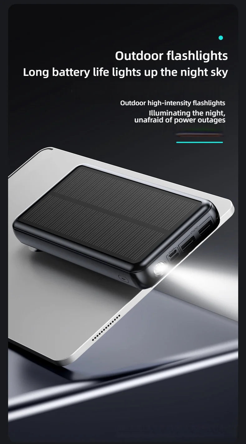 30000mAh Solar Power Bank Super Fast Charging Compact Portable Built-in 4 Cable High Capacity External Battery with Led Light