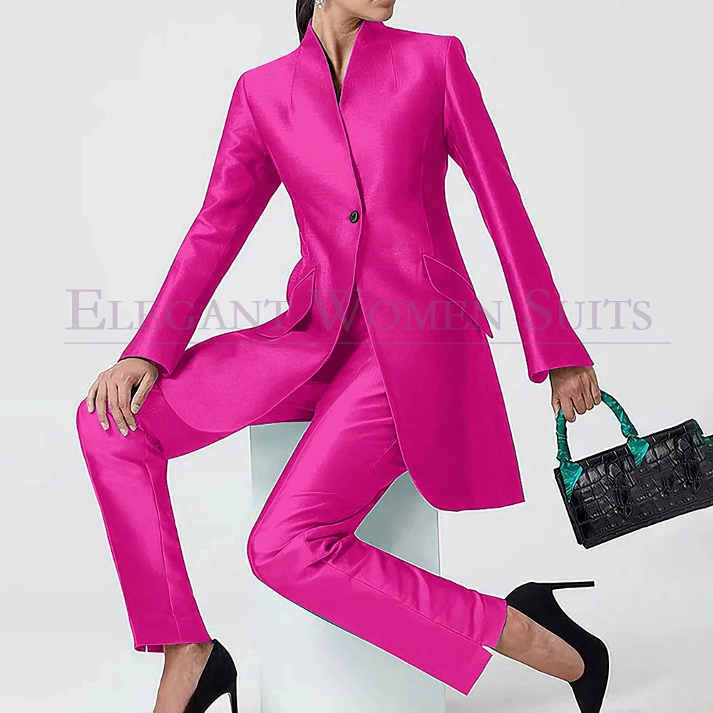 Evening Women's Suits Solid Color One-Button Slim 2 Piece Jacket Pants Full Sets High Quality Party Female Clothing 2026