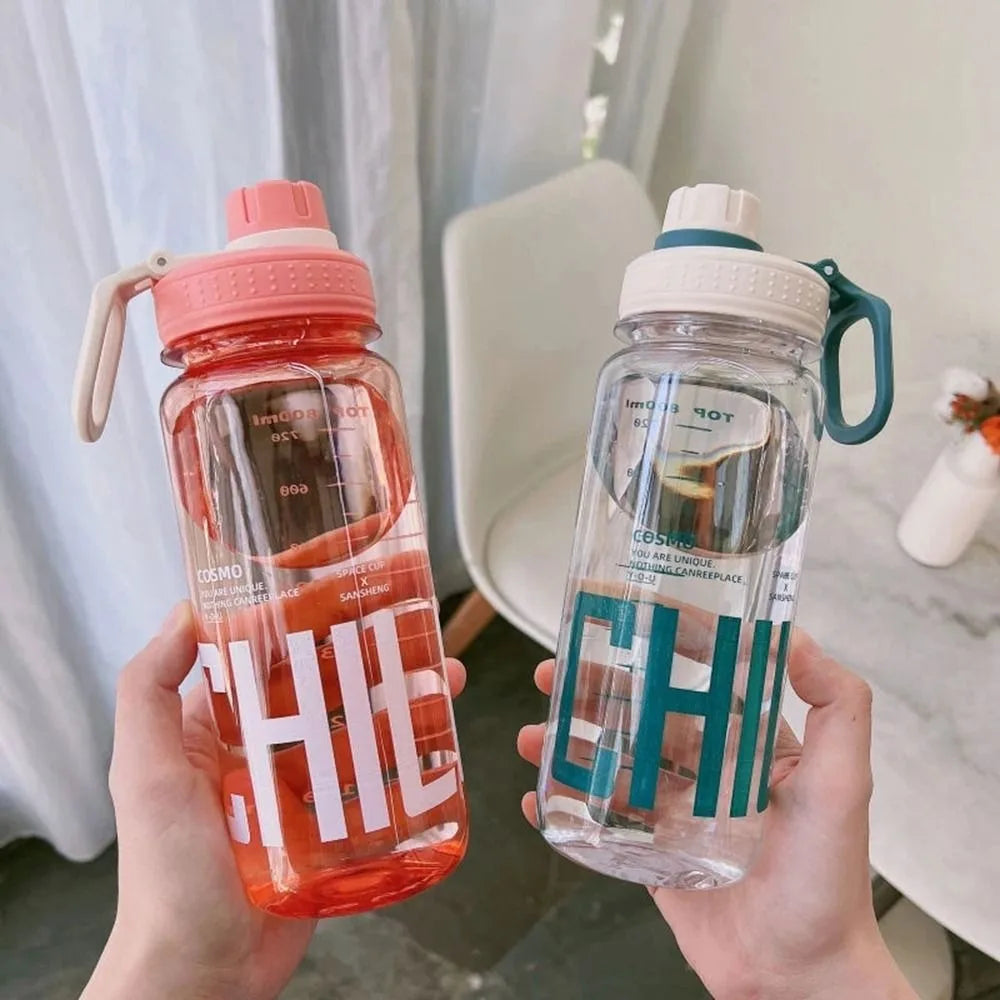 0.6L/0.8L/1L Large Capacity Water Bottles Plastic Lightweight Clear Drink Bottle with Handle Strap Leak Proof Travel Kettle