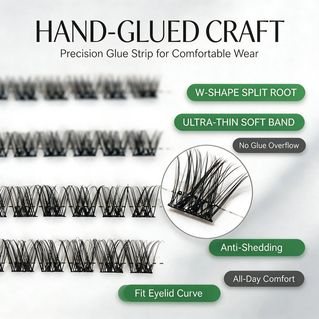 Press On Lash Clusters Self Adhesive Eyelashes Pre-Glued Cluster Lashes Self Stick Eyelash Clusters Pre-Bond DIY Lash Reusable