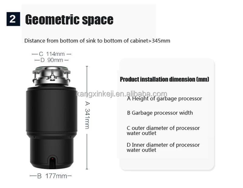 Airo Hot Sale Kitchen Food Waste Disposer Garbage Processor with Motor Sink Waste Crusher