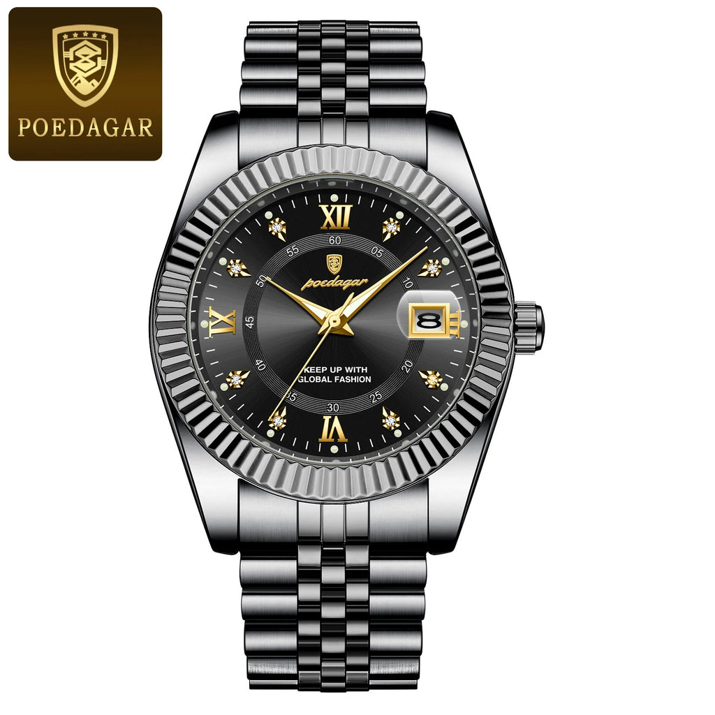 POEDAGAR Luxury Brand Man Wristwatch Waterproof Luminous Date Men Watch Stainless Steel High Quality Sports Men's Quartz Watches