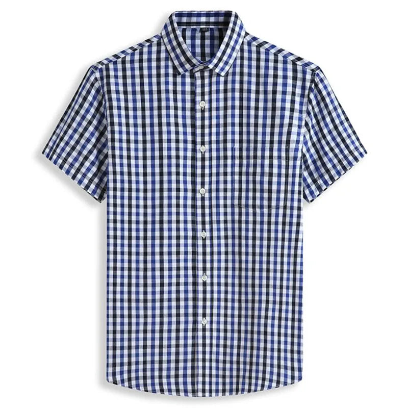 100% Cotton 5XL 6XL 7XL 8XL 12XL Men's Plus Size Shirts Fashion Casual Classic Style Comfortable Plaid Short Sleeve Shirt Male