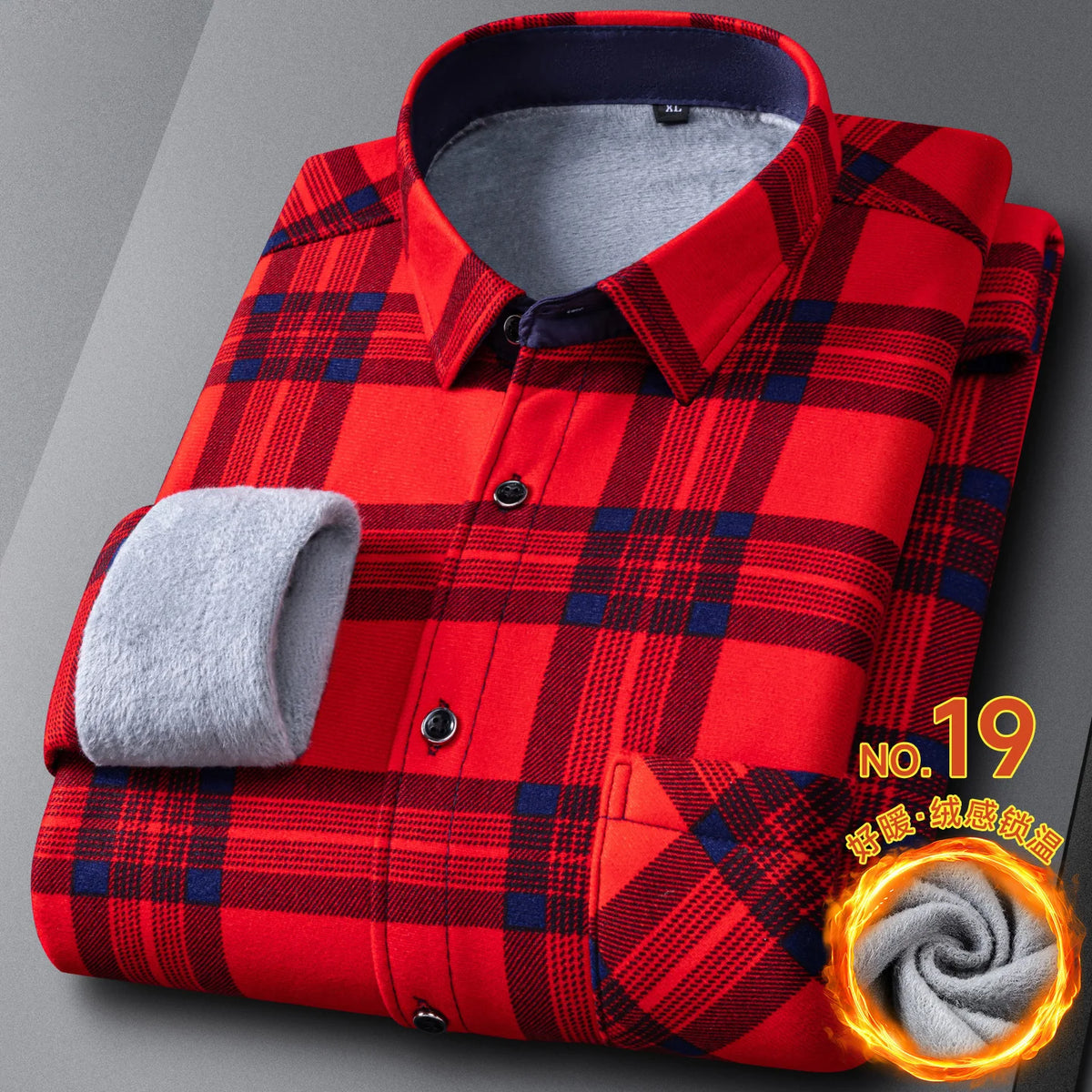 New In Tops Men's Thicken Flannel Fur Lined Shirts Autumn Winter Plus Sized Warm Long Sleeved Plaid Business Casual Slim Clothes