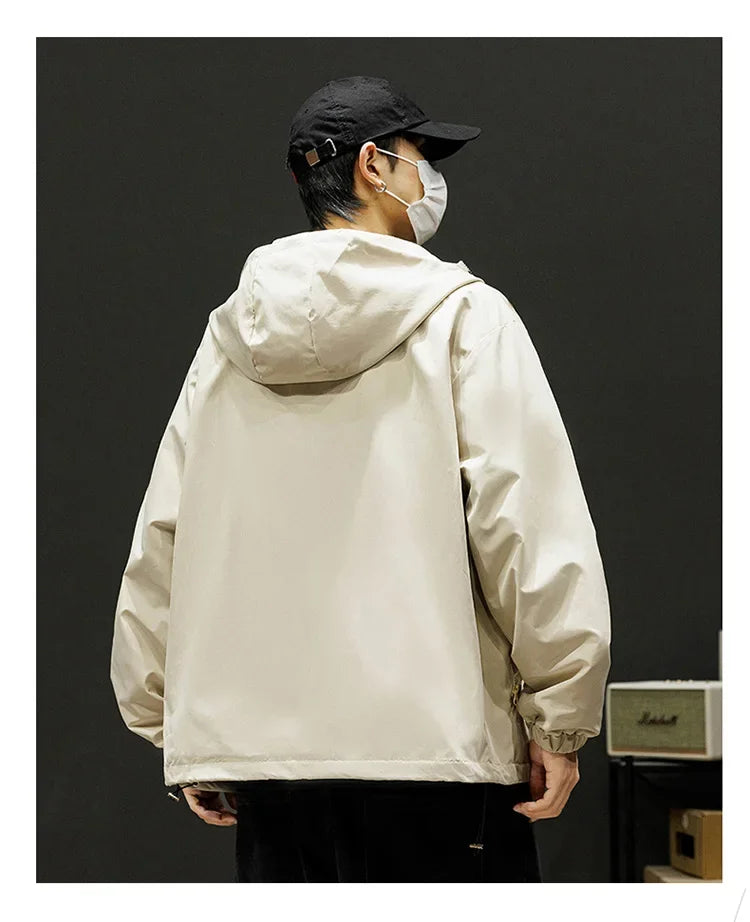 Japanese Windbreakers Men's Jacket Zipper Coat Cargo Waterproof Jackets Bomber Camping Loose Thin Softshell Hooded Hiking Jacket
