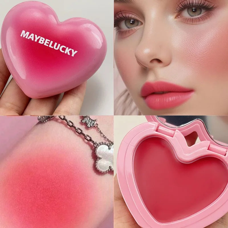 3-in-1 Smooth Blush Cream Heart-Shaped Waterproof Long-lasting Matte Finish Easy to Wear Natural Color Lip Cheek Eye Makeup