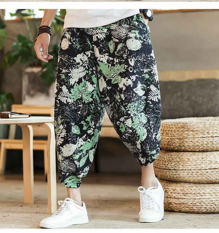 Men's Casual Cotton Linen Seven-Foot Pants Summer plus Size Lantern Loose Fit Shorts Harlan Style Comfortable Breathable Leis...