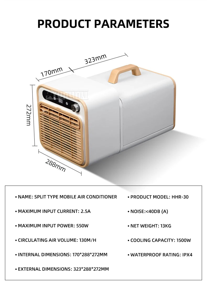 5000BTU Climatizador Portable Split Type Air Conditioner with 1.5m Connecting Pipe Remote Control