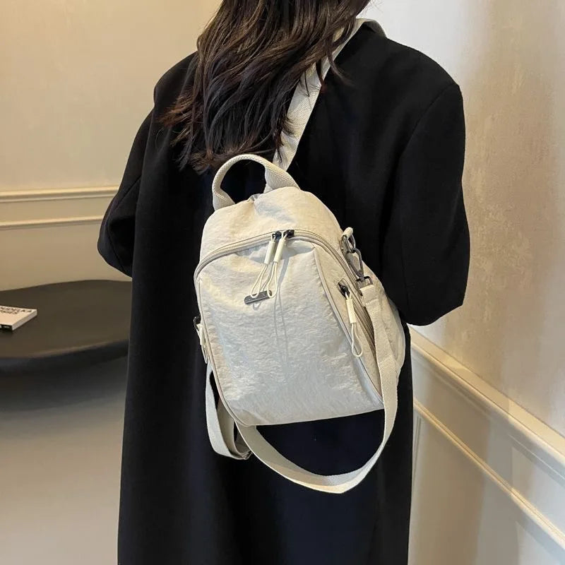 Multi Functional Nylon Mini Backpack, Casual Convertible Crossbody Sling Travel Bag for Women Multi-Pocket Daily Outdoor Daypack