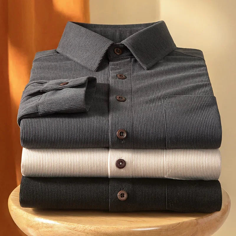 Autumn and Winter Men's New Corduroy Long Sleeved Shirt Solid Color Comfortable Casual Versatile Top