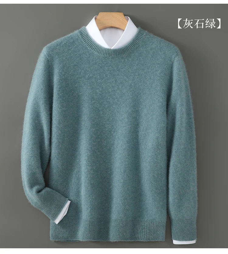100% Australian Wool Knitted Men's O-Neck Sweater, Casual Business, Spring and Autumn Men's Long-Sleeved Pullover New Sweater