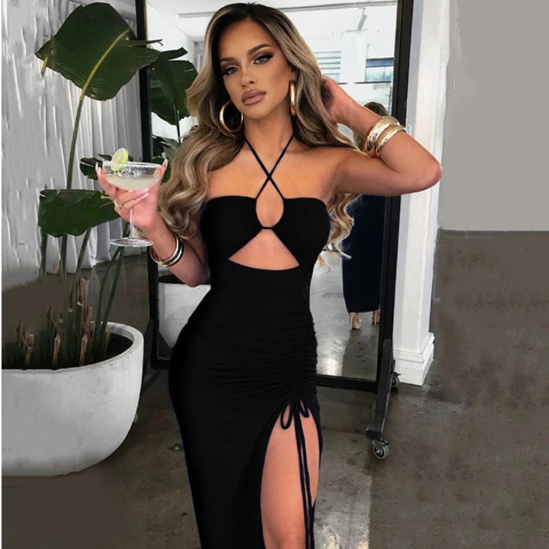 Sleeveless Sexy Female Midi Backless Dresses Slim Night Club Party Women's Dress Bodycon Vestidos Elegantes Para Mujer