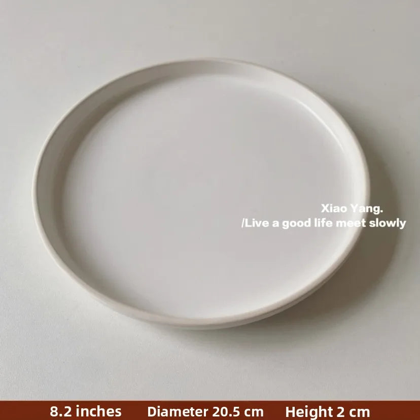 Nordic Style Ceramic Plate Pure Color Brown White Underglaze Dining Utensils Simple And Elegant Ins Style Flat Dishware