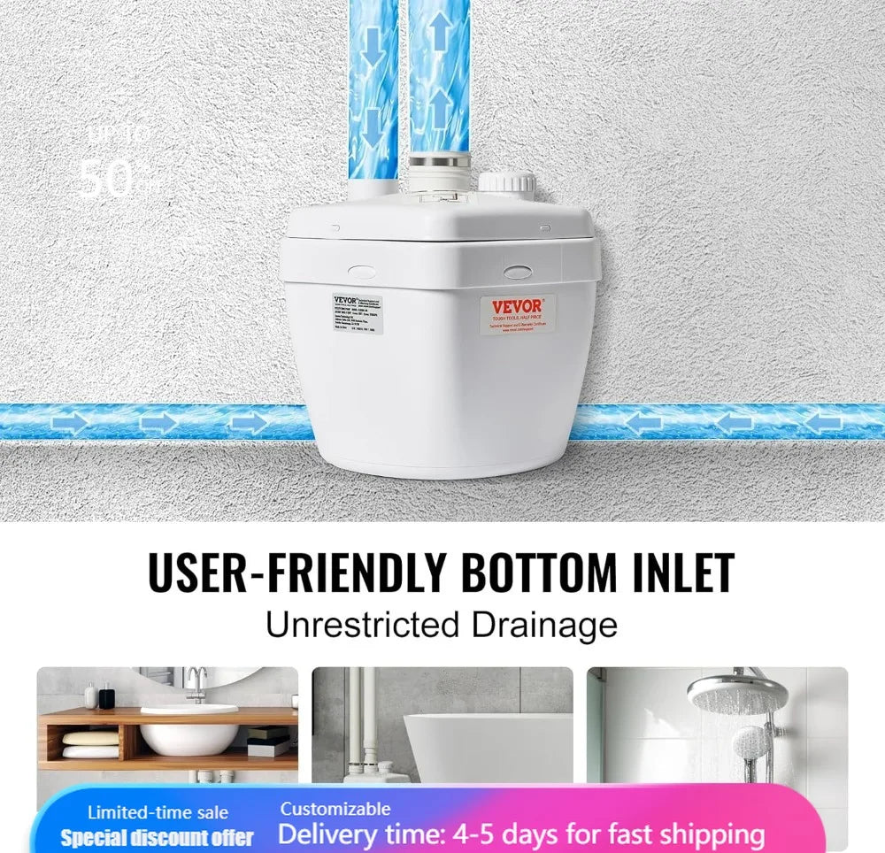 1/3 HP 120V 1750 GPH Sump Pump System, 18 ft Head, Under-Sink Drain Pump for Laundry/Basement, White