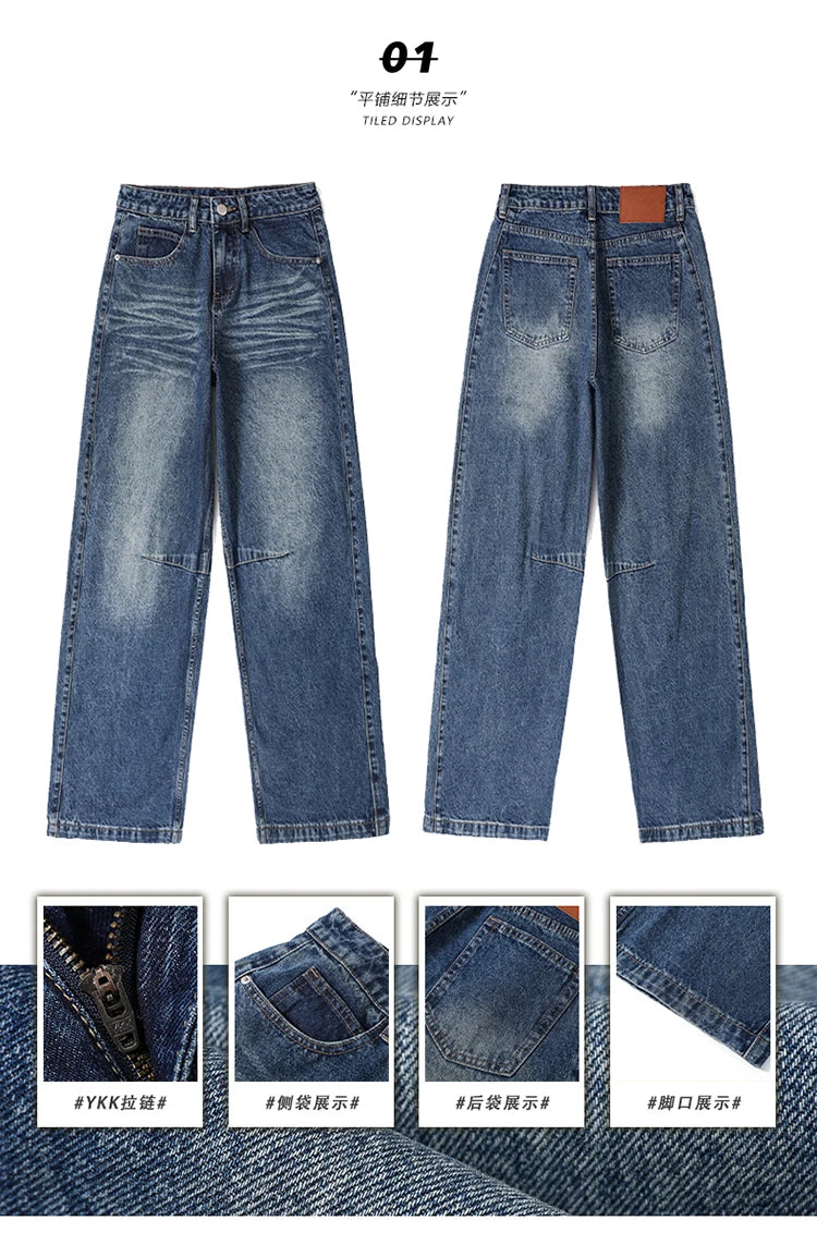 Women's American Vintage Curved Balloon Jeans Loose Curved Leg Denim Trousers