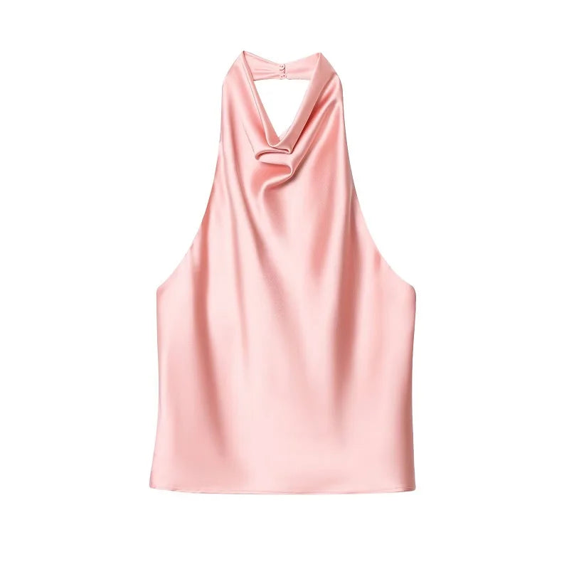 MUJER Satin Halter Tops for Women off Shoulder Backless Tops Woman 2026 Sexy Strapless Women's Tops Camisole Beach Top Female
