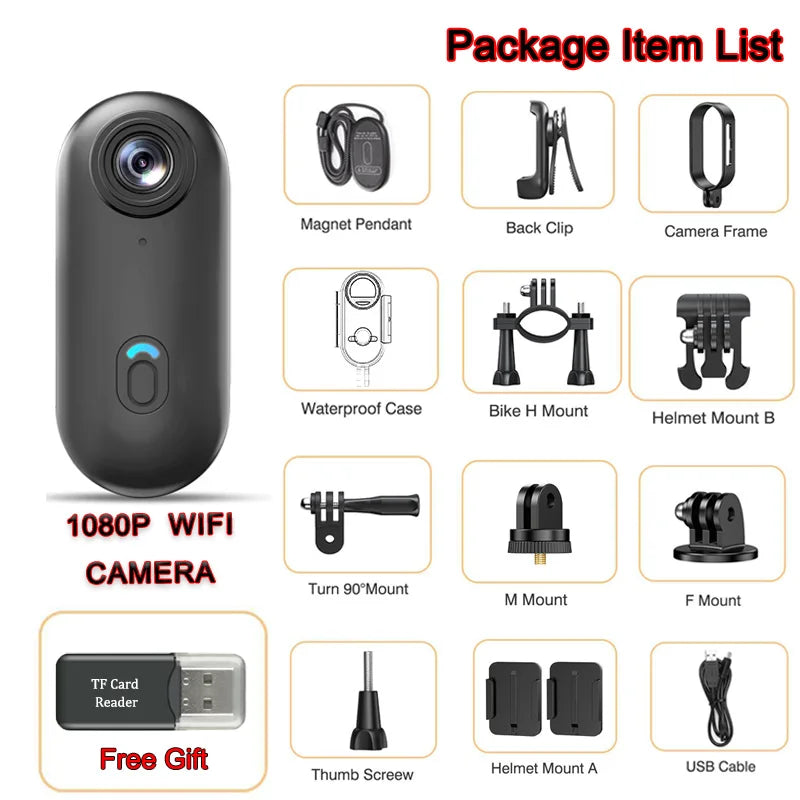 Waterproof Action 4K Camera 1080P Ultra Mini Wireless WiFi POV Bodycam for Bicycle Motorcycle Pocket Sports Recording HD Quality
