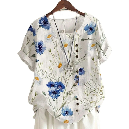 2025 Summer retro fashion printed loose casual shirt top, suitable for casual or vacation ladies' beachwear