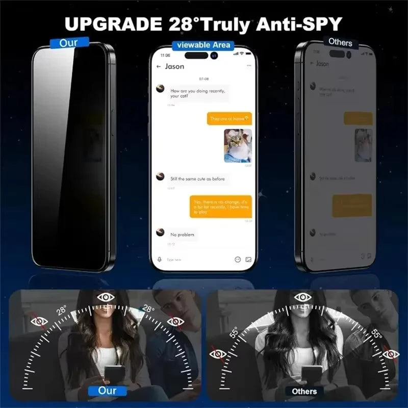 Dust Free Installation Privacy Screen Protector For iPhone 17 Pro Max 16 11 14 13 12 15 16E Air Mini SE 7 8 XR XS Anti-spy Glass