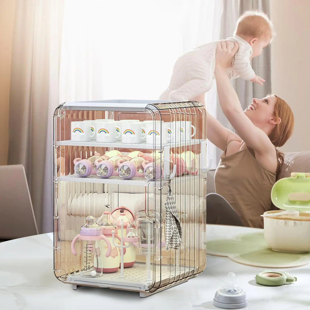 Kids Utensil Organizer Clear Adjustable Storage Rack for Baby Bottles Cups Plates Kitchen Countertop Fridge Dining Cabinet