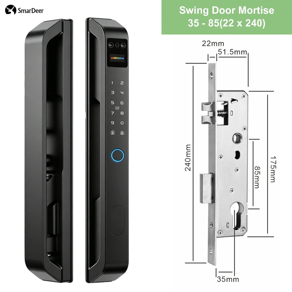 SmarDeer Narrow Frame Smart Door Lock IP65 Waterproof Electronic Lock Face ID Lock for Sliding Door Keyless Fingerprint Lock
