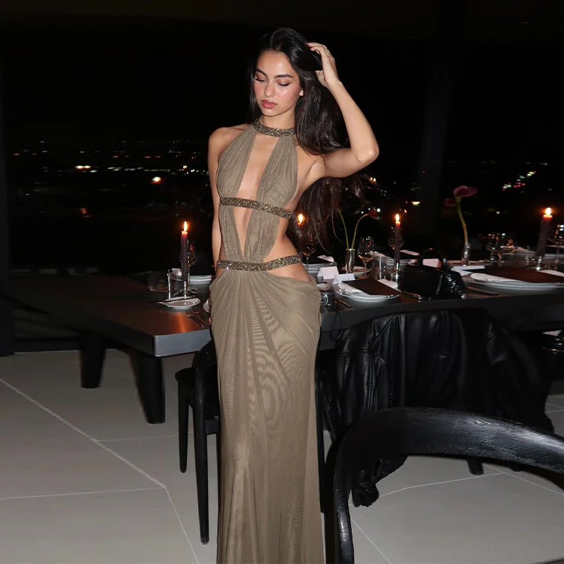 Trendy Nightclub Dress Designers Retro Stylish Minimalist Cutout Draped Ruched Maxi Skirt Women Club Party Outfit