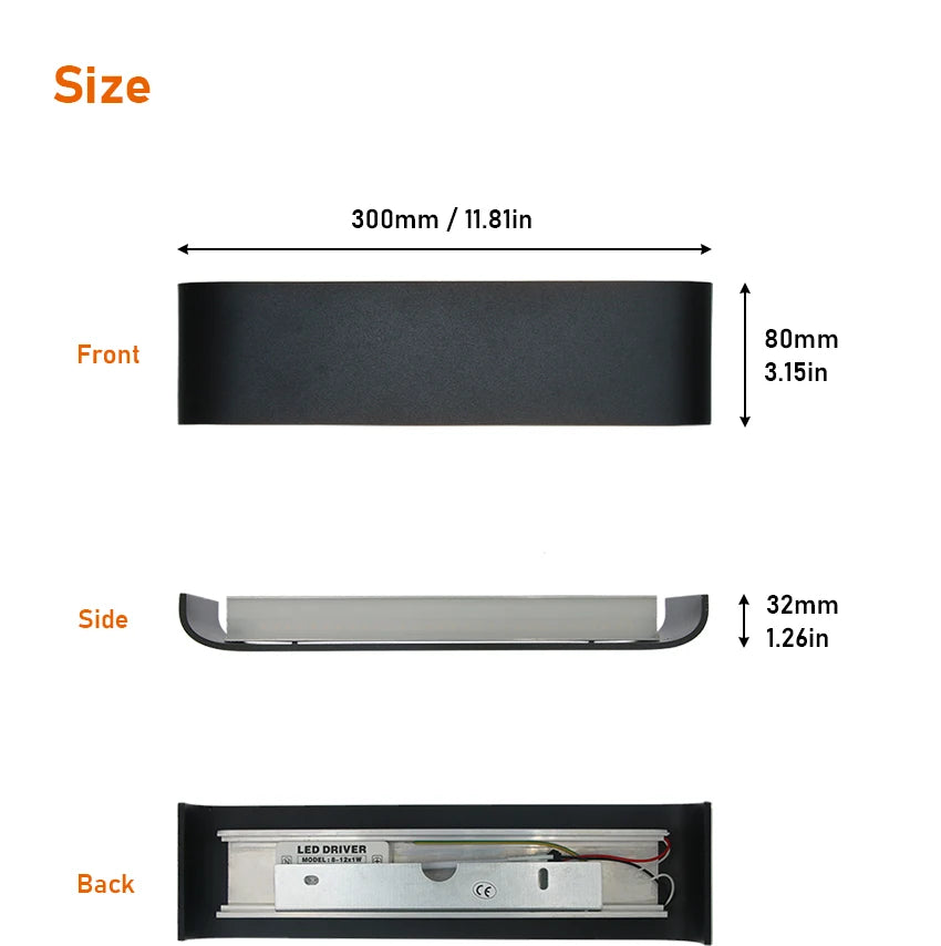 12W LED Wall Lamp Staircase Light Mirror Light Rectangle Bedroom Bedside Wall Light Indoor Sconce Fixture Living Room Decoration