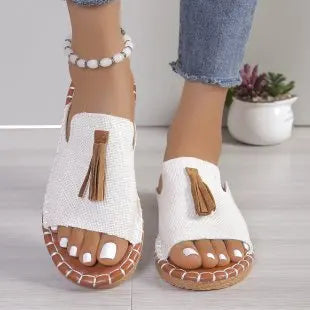 Women's Casual Beach Holiday Slippers 2024 Summer New Fashion Fringe Outdoor Flat Shoes Open Toe Sandals Zapatos De Mujer Slides
