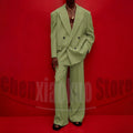 Men's Double Breasted Suit Set Oversized Blazer and Wide-Leg Trousers Fashion Casual Formal Outfits for Streetwear Party