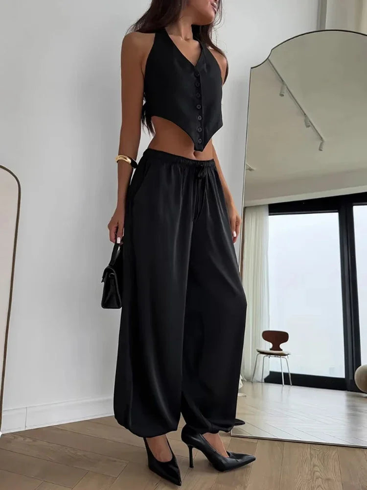 Solid Drapey Satin Loose Harem Pants Women Casual Elastic Waist Drawstring Design Long Pant 2026 Lady Commute Versatile Wear New