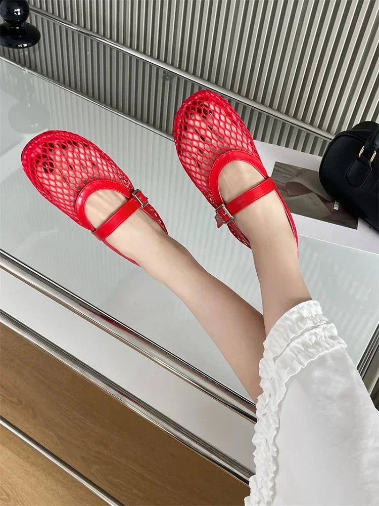 Eilyken Summer Women Cosy Mesh Flat Heels Shoes Round Toe Buckle Strap Casual Ladies Sandals Zapatos De Mujer