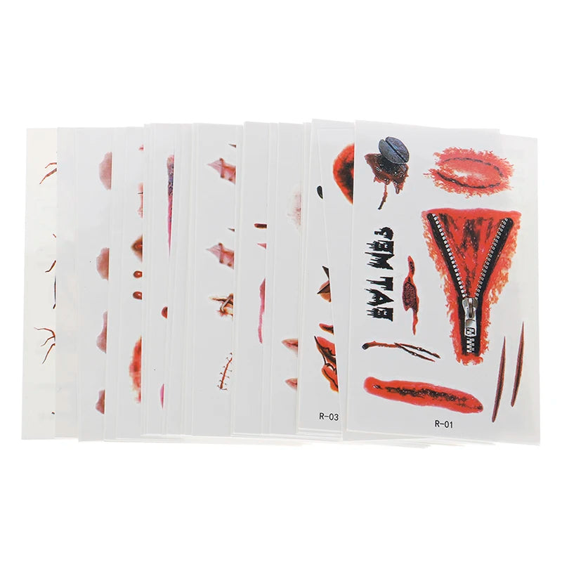 30 PCS Halloween Party Waterproof Temporary Tattoos Stickers For Women Men 3D Reality Vampire Blood Scar Design Tattoo Stickers