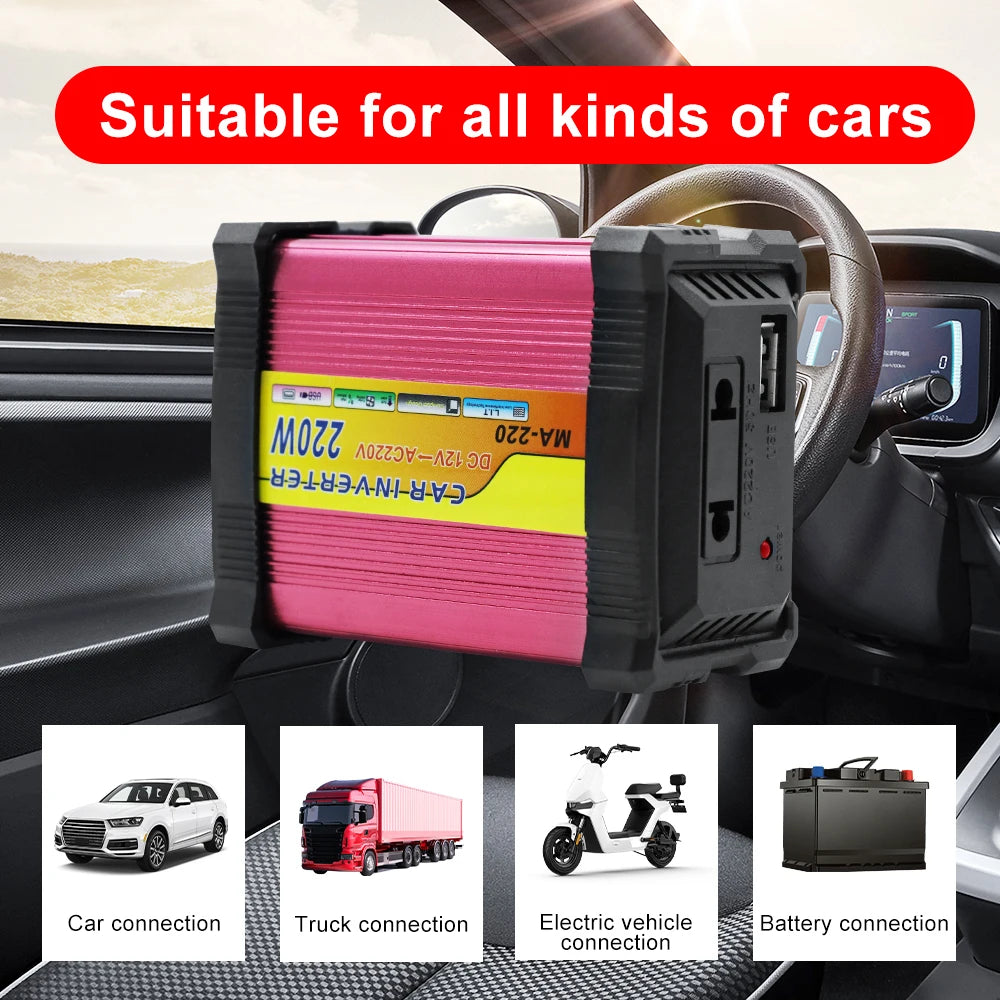Car Power Inverter 220W Portable Multifunctional SUV RV Supply Inverter Auto Camping Battery Converter USB Voltage Transformer